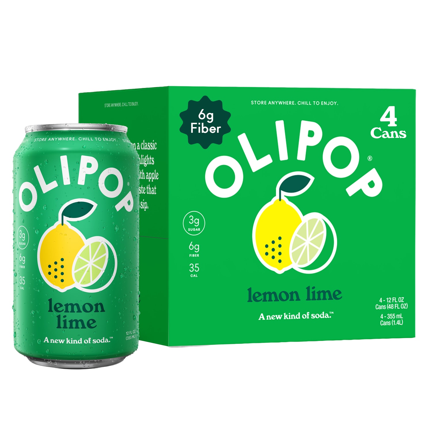 OLIPOP 6g Fiber Prebiotic Soda, Lemon Lime, Cans